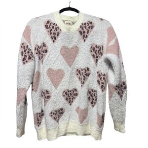 BiBi Women's Cream and Pink Heart Sweater